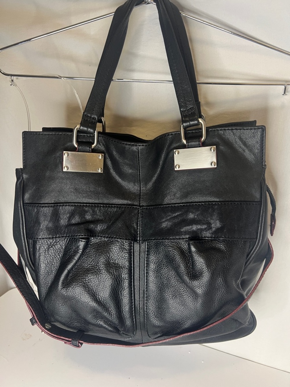Levity Black Leather Tote with Silver Hardware